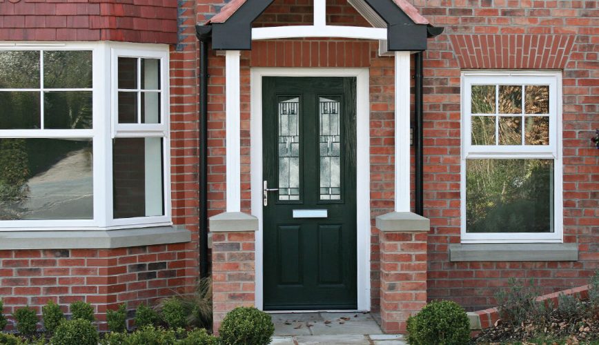 Black composite entrance door installation