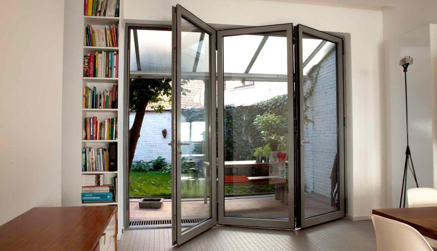 Grey aluminium bifold door interior view