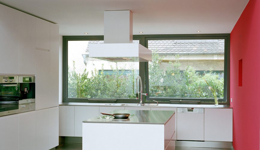 Grey aluminium casement windows