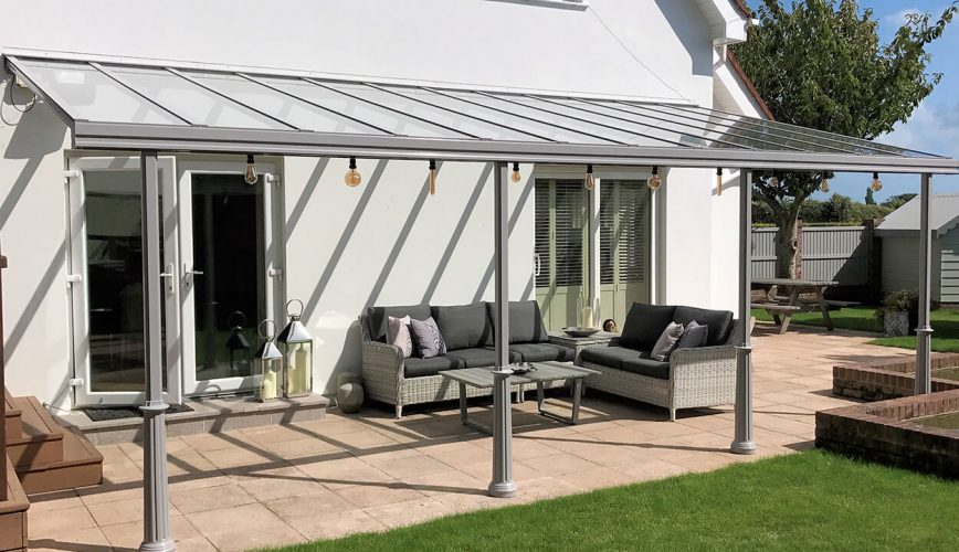 Grey uPVC veranda installation