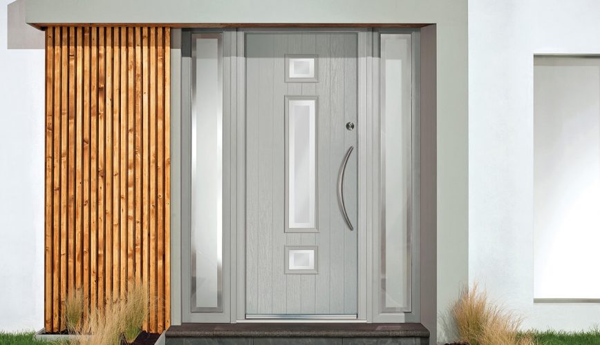 Light grey composite door installation