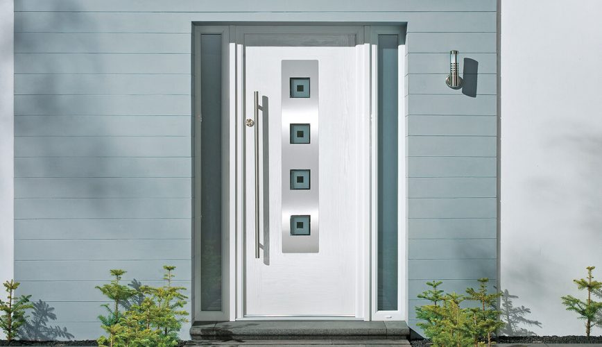 A modern, white composite door