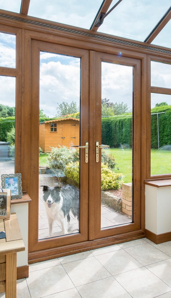Interior view of an oak effect french door