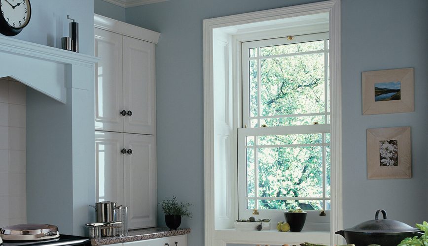 Interior view of a white uPVC vertical sliding window