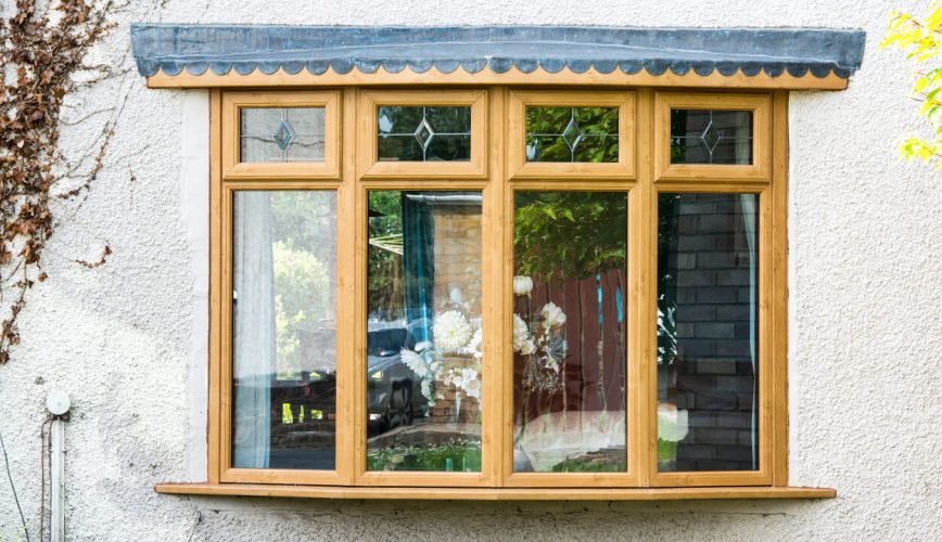uPVC golden oak effect bow window